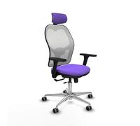 Piqueras y Crespo - Silla Ergonómica Lumbar Jorquera con Brazos 3D y Cabecero Regulable en Altura E Inclinación. Equipado con Sincro/Traslack y Espuma Inyectada. Blanco/Lila