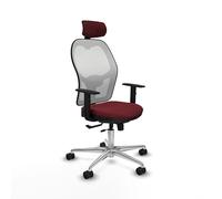 Piqueras y Crespo - Silla Ergonomica Moderna Jorquera con Brazos 1D, Apoyo Lumbar Regulable en Altura y Cabecero Regulable en Altura E Inclinación. Blanco/Granate