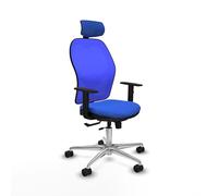 Piqueras y Crespo - Silla Ergonómica para Largas Jornadas Jorquera con Brazos 1D, Apoyo Lumbar Regulable en Altura y Cabecero Regulable en Altura E Inclinación. Azul/Azul