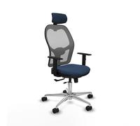 Piqueras y Crespo - Silla Ergonómica para Largas Jornadas Jorquera con Brazos 1D, Apoyo Lumbar Regulable en Altura y Cabecero Regulable en Altura E Inclinación. Gris/Azul Marino
