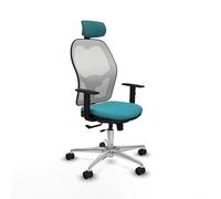 Piqueras y Crespo - Silla Ergonómica para Largas Jornadas Jorquera con Brazos 1D, Apoyo Lumbar Regulable en Altura y Cabecero Regulable en Altura E Inclinación. Blanco/Turquesa