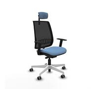 Piqueras y Crespo - Silla Ergonómica Reposacabezas Alares con Brazos 1D, Apoyo Lumbar Regulable en Altura y Cabecero Regulable en Altura E Inclinación. Negro/Azul Cielo