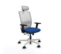 Piqueras y Crespo - Silla Ergonomica Reposacabezas Haches con Brazos 2D, Apoyo Lumbar Regulable en Altura y Cabecero Regulable en Altura E Inclinación. Blanco/Azul