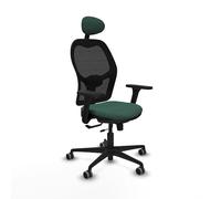 Piqueras y Crespo - Silla Ergonomica Reposacabezas Jorquera con Brazos 3D, Apoyo Lumbar Regulable en Altura y Cabecero Fijo. Equipado con Sincro/Traslack y Espuma Inyectada. Negro/Verde Botella