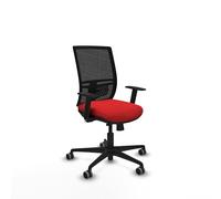 Piqueras y Crespo - Silla Escritorio con Ruedas de Goma Yunquera con Brazos 1D, Apoyo Lumbar Regulable en Altura. Equipado con Sincro/Traslack y Espuma de Corte. Negro/Rojo