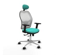 Piqueras y Crespo - Silla Escritorio Malla Jorquera con Brazos 2D, Apoyo Lumbar Regulable en Altura y Cabecero Fijo. Equipado con Sincro/Traslack y Espuma Inyectada. Blanco/Turquesa