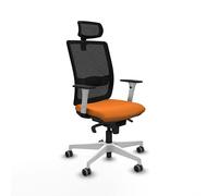 Piqueras y Crespo - Silla Escritorio Naranja Haches con Reposabrazos Blancos y Negros, Apoyo Lumbar Regulable en Altura y Cabecero Regulable en Altura E Inclinación. Negro/Naranja
