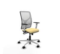 Piqueras y Crespo - Silla Escritorio Reclinable Motilla con Reposabrazos Blancos y Negros, Apoyo Lumbar Regulable en Altura. Equipado con Sincro 3 Posiciones y Espuma de Corte. Blanco/Crema