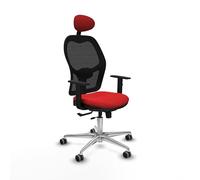 Piqueras y Crespo - Silla Escritorio Respaldo Reclinable Jorquera con Brazos 1D, Apoyo Lumbar Regulable en Altura y Cabecero Fijo. Equipado con Sincro/Traslack. Negro/Rojo