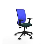 Piqueras y Crespo - Silla Escritorio Respaldo Reclinable Motilla con Brazos 2D, Apoyo Lumbar Regulable en Altura. Equipado con Sincro 3 Posiciones y Espuma de Corte. Azul/Verde Botella