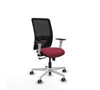 Piqueras y Crespo - Silla Escritorio Tela Zulema con Reposabrazos Blancos y Negros, Apoyo Lumbar Regulable en Altura. Equipado con Sincro 3 Posiciones y Espuma de Corte. Negro/Granate