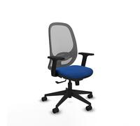 Piqueras y Crespo - Silla Estudiar Oposiciones Cilanco con Brazos 2D, Apoyo Lumbar Regulable en Altura. Equipado con Sincro 3 Posiciones y Espuma de Corte. Gris/Azul
