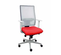 Piqueras y Crespo - Silla Graduable Horna con Reposabrazos Blancos, Apoyo Lumbar Regulable en Altura. Equipado con Sincro 5 Posiciones y Espuma Inyectada. con Ruedas de Parqué. Blanco/Rojo