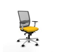 Piqueras y Crespo - Silla Ideal para Trabajar Haches con Reposabrazos Blancos y Negros, Apoyo Lumbar Regulable en Altura. Equipado con Sincro 5 Posiciones y Espuma Inyectada. Gris/Amarillo