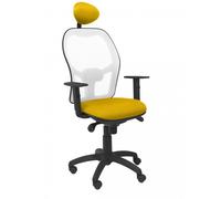 PIQUERAS Y CRESPO - Silla Jorquera malla blanca asiento bali amarillo con cabecero fijo
