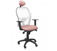 PIQUERAS Y CRESPO - Silla Jorquera malla blanca asiento bali rosa pálido con cabecero fijo