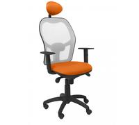 PIQUERAS Y CRESPO - Silla Jorquera malla gris asiento bali naranja con cabecero fijo