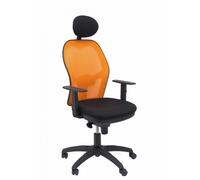 PIQUERAS Y CRESPO - Silla Jorquera malla naranja asiento bali negro con cabecero fijo