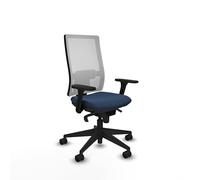 Piqueras y Crespo - Silla Malla Oficina Horna con Brazos 3D, Apoyo Lumbar Regulable en Altura. Equipado con Sincro 5 Posiciones y Espuma Inyectada. con Ruedas 65Mm Nailon. Blanco/Azul Marino