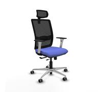 Piqueras y Crespo Silla Moderna de Escritorio Haches con cabecero 2D, Apoyo Lumbar 1D, Respaldo Fijo, Brazos Blancos y Mecanismo Sincro/Traslack, Ideal para Oficina de Lujo y Espera