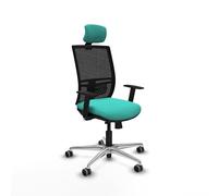 Piqueras y Crespo - Silla Oficina Lumbar Yunquera con Brazos 1D y Cabecero Regulable en Altura. Equipado con Sincro/Traslack y Espuma de Corte. con Ruedas 65 Mm Parqué. Negro/Turquesa