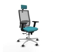 Piqueras y Crespo - Silla Oficina Parquet Horna con Brazos 2D, Apoyo Lumbar Regulable en Altura y Cabecero Regulable en Altura E Inclinación. Equipado con Sincro/Traslack. Gris/Turquesa