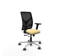 Piqueras y Crespo - Silla Oficina Polipiel Motilla con Brazos 2D, Apoyo Lumbar Regulable en Altura. Equipado con Sincro/Traslack y Espuma de Corte. con Ruedas 65 Mm Parqué. Negro/Crema