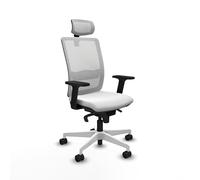 Piqueras y Crespo - Silla Oficina Respaldo Ajustable Haches con Brazos 2D, Apoyo Lumbar Regulable en Altura y Cabecero Regulable en Altura E Inclinación. Blanco/Blanco