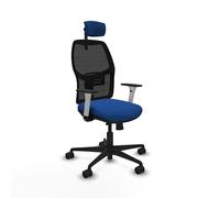 Piqueras y Crespo - Silla Oficinista Alfera con Reposabrazos Blancos y Negros, Apoyo Lumbar Regulable en Altura y Cabecero Regulable en Altura E Inclinación. Negro/Azul