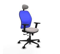 Piqueras y Crespo - Silla Oficinista Jorquera con Brazos 2D, Apoyo Lumbar Regulable en Altura y Cabecero Fijo. Equipado con Sincro/Traslack y Espuma Inyectada. Azul/Blanco