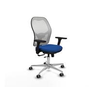 Piqueras y Crespo - Silla Oficinista Jorquera con Brazos 3D, Apoyo Lumbar Regulable en Altura. Equipado con Sincro/Traslack y Espuma Inyectada. con Ruedas 65 Mm Parqué. Blanco/Azul