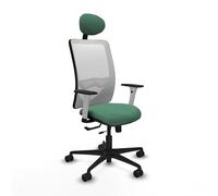 Piqueras y Crespo - Silla Oficinista Zulema con Reposabrazos Blancos y Negros, Apoyo Lumbar Regulable en Altura y Cabecero Fijo. Equipado con Sincro/Traslack y Espuma de Corte. Blanco/Verde Esmeralda