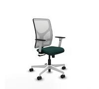 Piqueras y Crespo - Silla Ordenador Reclinable Motilla con Reposabrazos Blancos y Negros, Apoyo Lumbar Regulable en Altura. Equipado con Sincro 3 Posiciones y Espuma de Corte. Blanco/Verde Botella