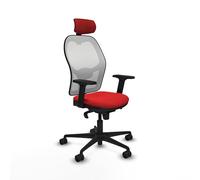 Piqueras y Crespo - Silla para Largas Horas de Trabajo Jorquera con Brazos 2D, Apoyo Lumbar Regulable en Altura y Cabecero Regulable en Altura E Inclinación. Blanco/Rojo