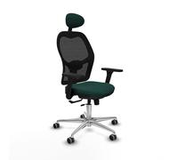 Piqueras y Crespo - Silla para Ordenador Ergonomica Jorquera con Brazos 3D, Apoyo Lumbar Regulable en Altura y Cabecero Fijo. Equipado con Sincro/Traslack y Espuma Inyectada. Negro/Verde Botella