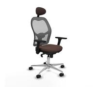 Piqueras y Crespo - Silla Reclinable para Oficina Jorquera con Brazos 3D, Apoyo Lumbar Regulable en Altura y Cabecero Fijo. Equipado con Sincro 5 Posiciones y Espuma Inyectada. Gris/Marrón Oscuro