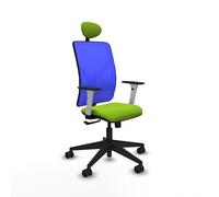 Piqueras y Crespo - Silla Reclinable para Oficina Motilla con Reposabrazos Blancos y Negros, Apoyo Lumbar Regulable en Altura y Cabecero Fijo. Equipado con Sincro 3 Posiciones. Azul/Pistacho