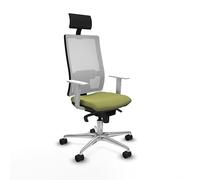 Piqueras y Crespo - Sillas de escritorios con Ruedas Hornas, cómodas y Modernas, con Brazos Blancos, Mecanismo sincro 5 Posiciones, cabecero Fijo y Apoyo Lumbar Regulable.