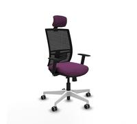 Piqueras y Crespo - Sillas para Salas de Call Center Yunquera con Brazos 1D, Apoyo Lumbar Regulable en Altura y Cabecero Regulable en Altura. Equipado con Sincro/Traslack. Negro/Morado