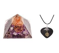 Pirámide de amatista con generador de energía/colgante de corazón de turmalina negra para protección y curación de la EMF, meditación con colgante de Nacklace