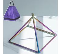 Pirámide de canto de cristal arcoíris de 8 pulgadas con golpeador de cristal y correa para colgar, pirámide de cuarzo curativo de color (pirámide + caja)