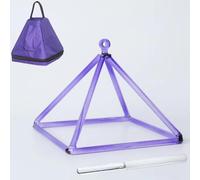 Pirámide de canto de cristal de cuarzo de colores con estuche de transporte, golpeador de cristal y correa colgante, pirámide de canto de chakras curativos de sonido(Purple,11inch)