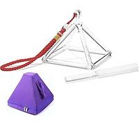 Pirámide de canto de cristal de cuarzo transparente, para oración de meditación curativa con sonido, instrumento musical curativo, con golpeador de cristal y bolsa de transporte, 10 pulgadas