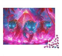 Pirámide de Jaguar Neón, Rompecabezas de 1000 Piezas. Jaguar Brillante en luz Rosa. para Adultos de 12 años en adelante. Juego Educativo. Hermosa decoración. Ideal para cumpleaños. 70x50cm.