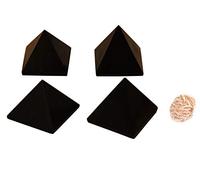Pirámide de Nuummite negra sólida Feng Shui Reiki espiritual de piedra natural de cristal Pirámide cargada de energía Conjunto de 4 piezas de 2 pulgada Con Rose Desert Selenites - Blessfull Healing