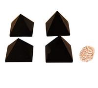 Pirámide de ónix negro sólido Feng Shui Reiki espiritual de piedra natural Terapia de cristal Pirámide cargada de energía Conjunto de 4 piezas de 2 pulgada Con Rose Desert Selenites- Blessfull Healing