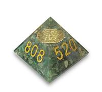 Pirámide de orgón de aventurina verde con símbolo de flor de la vida y símbolo de riqueza de Zibu, pirámide de energía de cristal hecha a mano para decoración del hogar, meditación, reiki, equilibrio