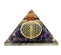 Pirámide de orgón grande | Cristal pirámide de amatista | Pirámide de orgonita de flor de chakra de la vida | Pirámides de órgano curación de energía positiva