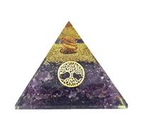 Pirámide de orgonita con piedras preciosas auténticas, armonización energética con piedras curativas en espiral de cobre, árbol de la vida, protección de la energía, felicidad, armonía (lila amatista)