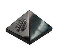 Pirámide de protección de shungite de 2 pulgadas, símbolo sagrado | Auténticas piedras shungite pirámide pulida de 5 cm | Pirámide de cristal de piedra negra para meditación (flor de la vida)
